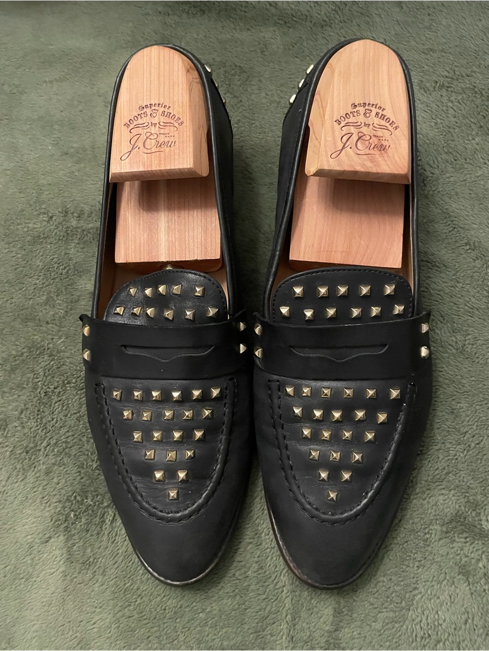 J.Crew Made in Italy Navy Studded Leather Loafers Women’s Size 10 Vintage
